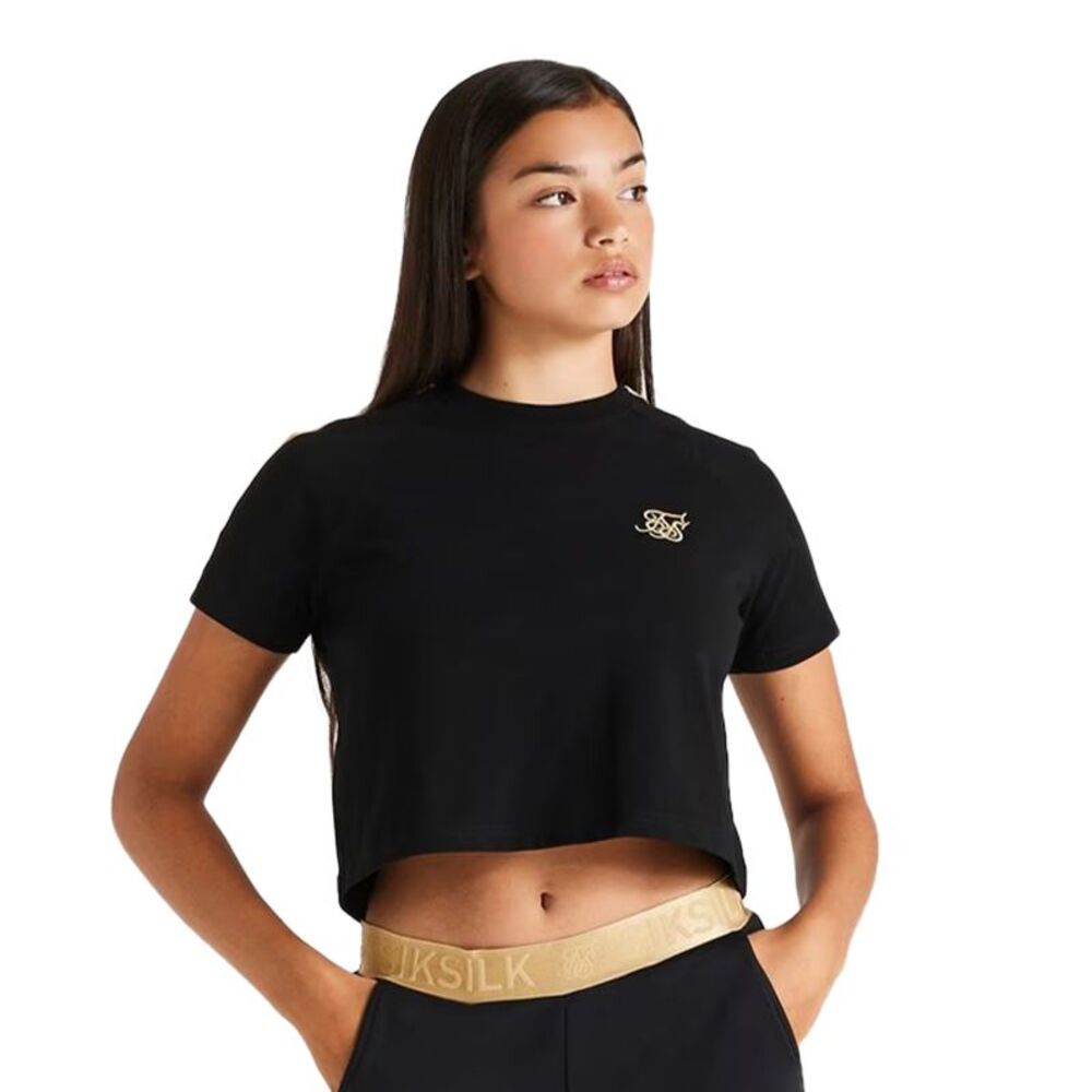 SikSilk Girls Metallic Taped  T-Shirt / Black